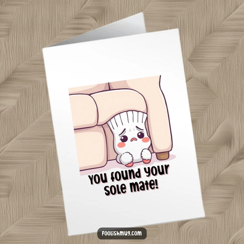 Funny Free Printable Congratulations Card: Lost sock emerges from under sofa, relieved and ready to celebrate, a downloadable gem.