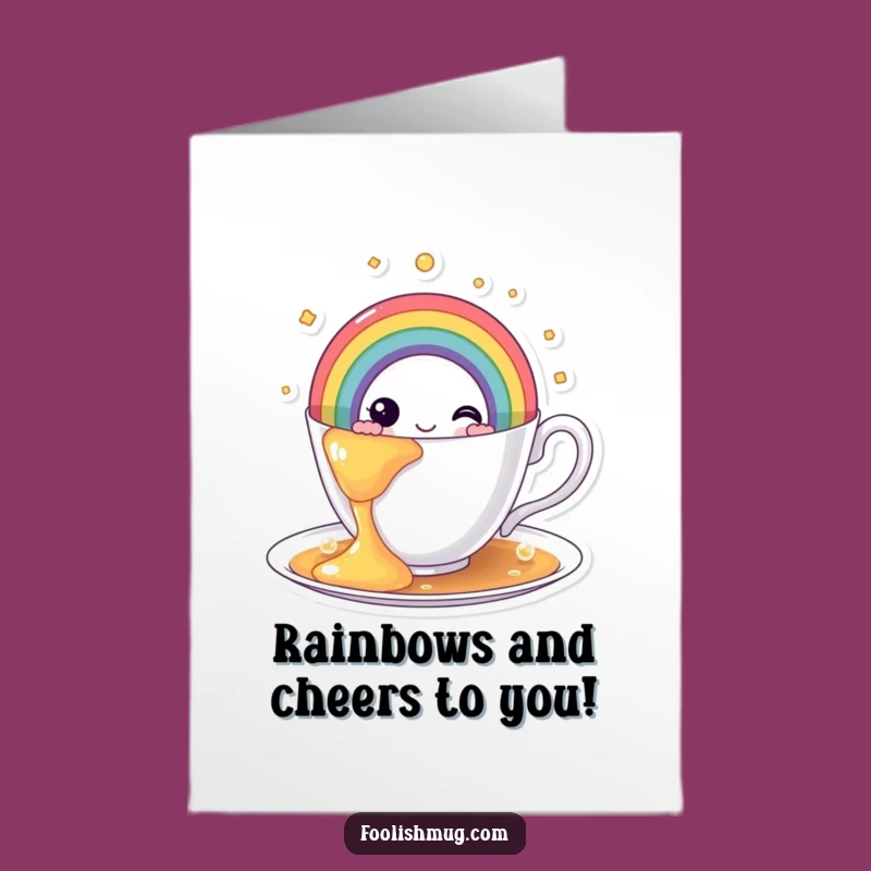 Free Printable Congrats Card: Rainbow Teacup Overflowing, Funny Celebration Art