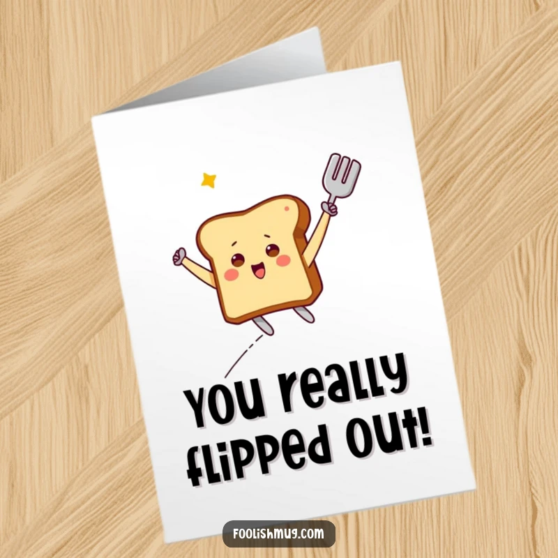 Funny Free Printable Congratulations Card: Victorious toast character soaring on a spatula, celebrating big wins.
