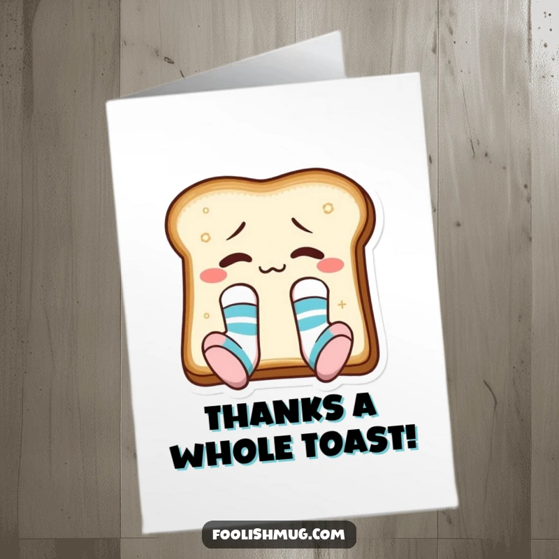 Funny Free Printable Thank You Card: A toast slice in quirky mismatched socks, expressing gratitude with a touch of humor.