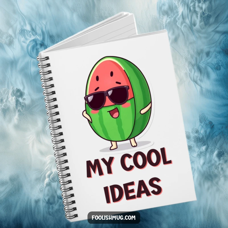 Funny Watermelon Notebook: A proud watermelon slice humorously sports sunglasses, ideal for jotting down cool ideas.