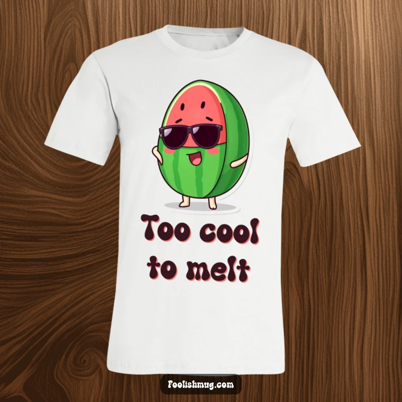 Funny Watermelon T-Shirt: A proud watermelon slice confidently poses in stylish sunglasses, radiating cool summer vibes.