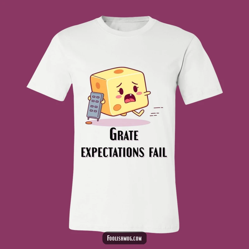 Funny Cheese Grater Chase T-Shirt: Startled Cartoon Apparel & Hilarious Foodie Gift!