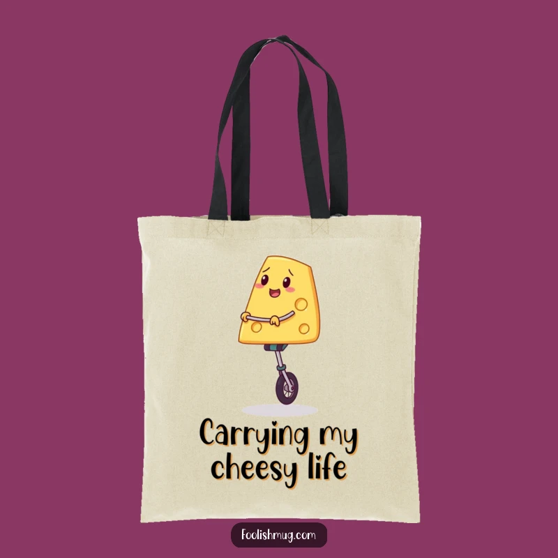 Funny Cheese Unicycle Tote Bag: Carry Your Balance with You
