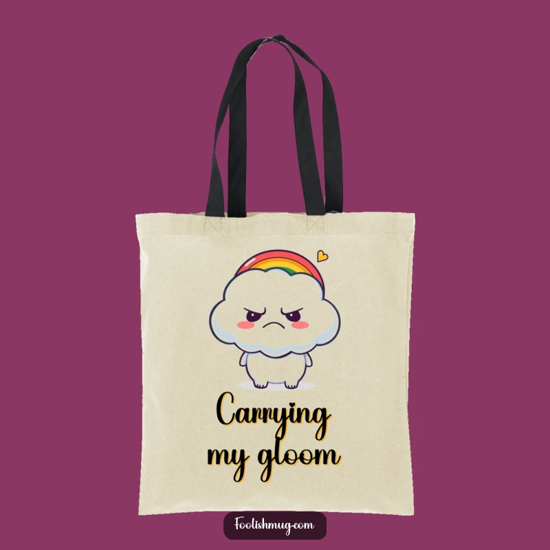 Funny Grumpy Cloud Tote Bag: Tickled by Rainbow