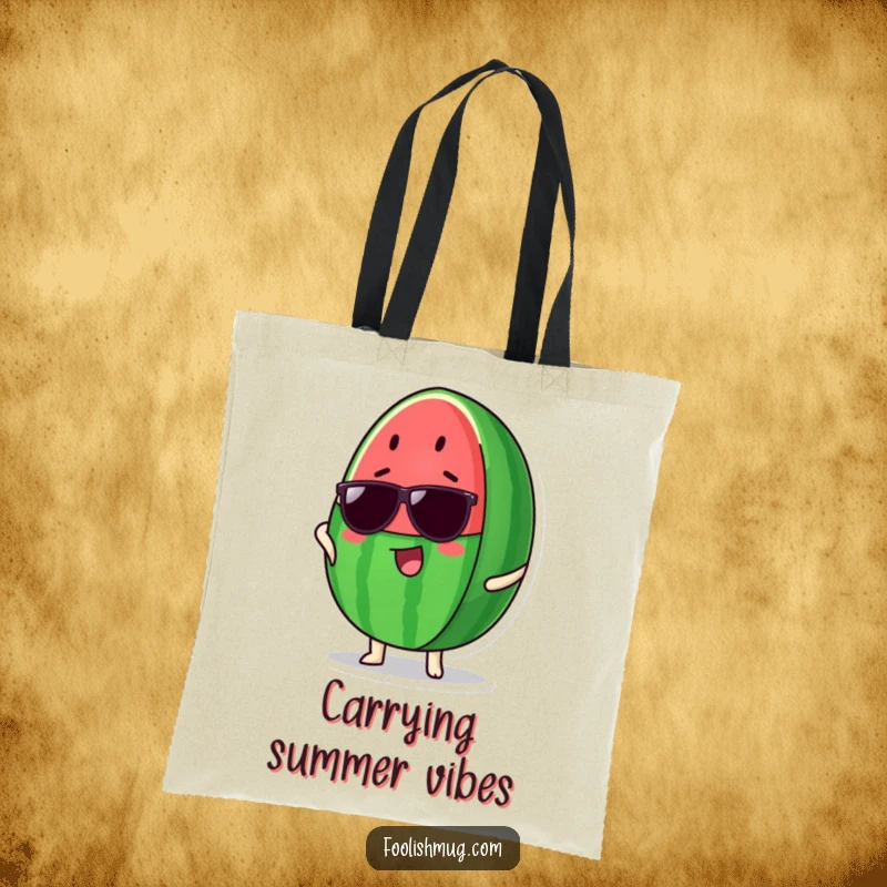 Funny Watermelon Tote Bag: A proud watermelon slice wears cool sunglasses, making this bag a trendy and fun accessory.