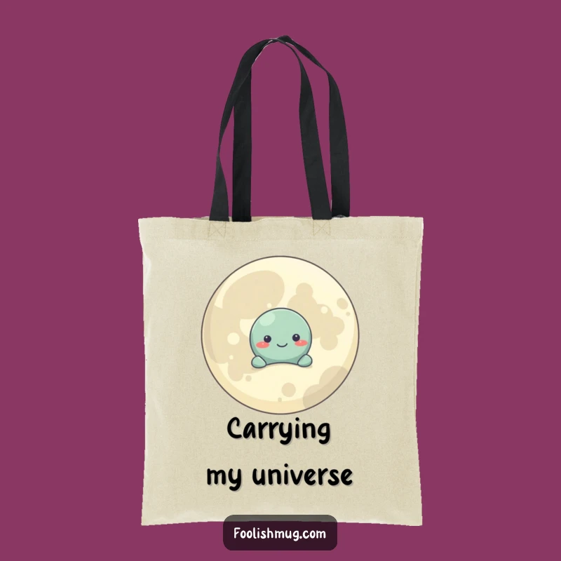 Funny Shy Planet Tote Bag: Carry Your Cosmos, Cute Moon Pal, Great Gift