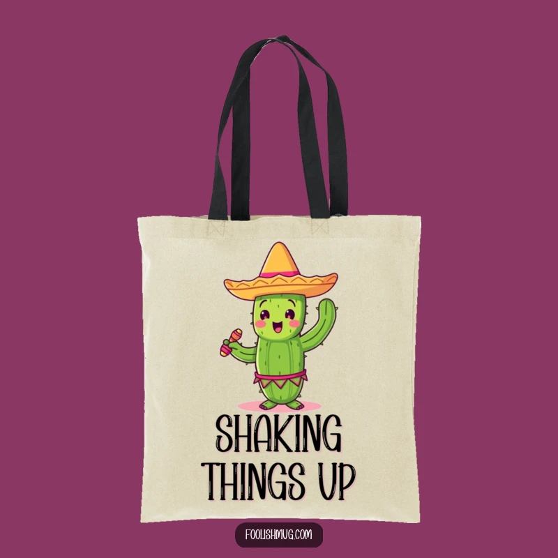 Funny Cactus Fiesta Tote Bag, Carry Your Fun with Sombrero and Maracas